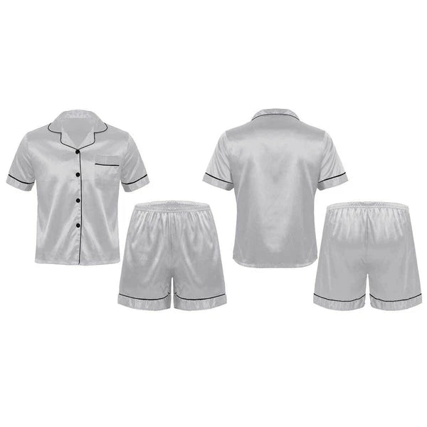 Men Silk Satin Pajamas Set Shirt Top Shorts Pants Long Robe Sleepwear Nightwear