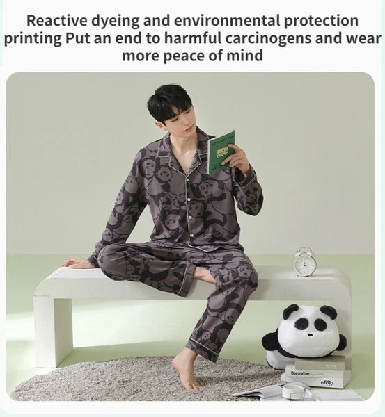 Men's Fashion Pajama Set Panda Print Comfortable Homewear Leisure Wear Sleepwear