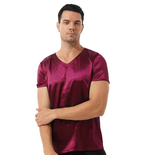 Mens Muscle Shirts Pajama Set Sexy Satin Sleepwear Tank Top Shorts Nightwear
