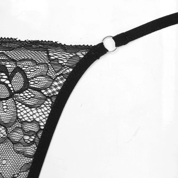 Men Ruffled Lingerie Set Cami Straps Bandeau Bra Thong 2Pcs Crossdresser Pajamas
