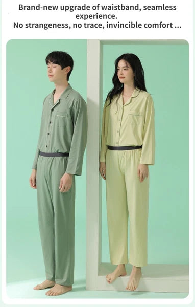 Men's Homewear Pajama Set Pure Color Soft Comfort Antibacterial Long Sleeve