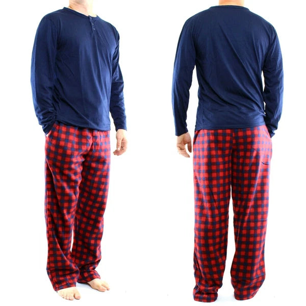 Pajama Pant and Shirt Set, Men's Jersey Knit Top with Microfleece Pants, 2 Piece