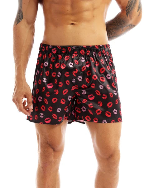 Men's Silky Satin Pajamas Set Short Sleeves Button T-Shirt Tops with Shorts