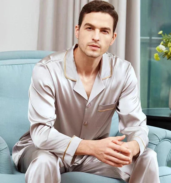 NEW Men's 22MM 100% Silk Pajamas Set Pure Silk Sleepwear S M L XL