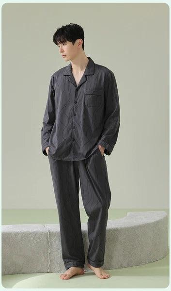 Mens Pyjamas Set Antibacterial Cotton Long Sleeve Homewear Comfortable Sleepwear