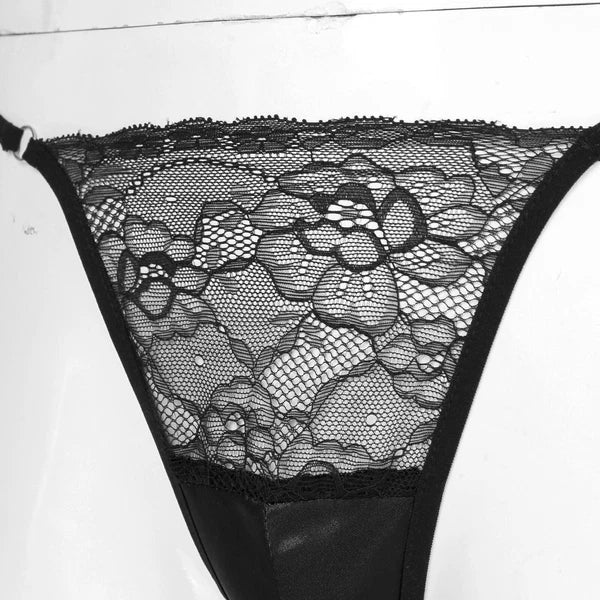 Men Ruffled Lingerie Set Cami Straps Bandeau Bra Thong 2Pcs Crossdresser Pajamas