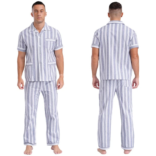 Mens Homewear Button Down Pajama Set Trousers Sleepwear Dailywear Lightweight