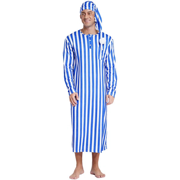 Mens Nightwear Halloween Nightgowns Plaid Pajamas Pompom Loungewear Nightshirt