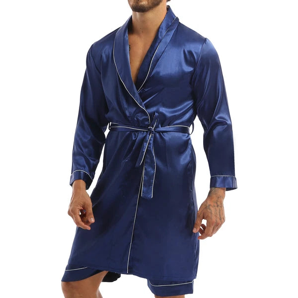 Men's Pajamas Set Soft Satin Homewear Ice Silk Bathrobes Sleepwear Nightwear
