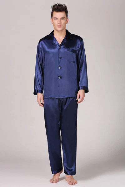 Men's Silk Satin Pajamas Pyjamas Set Long Sleeve Sleepwear Pijama Nightwear