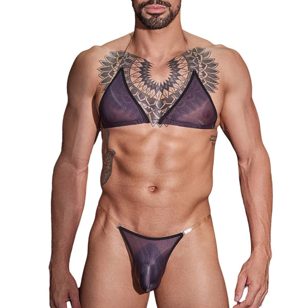 Man Crossdress Satin Nightwear Club Lingerie Silky Set Sleeveless Underwear
