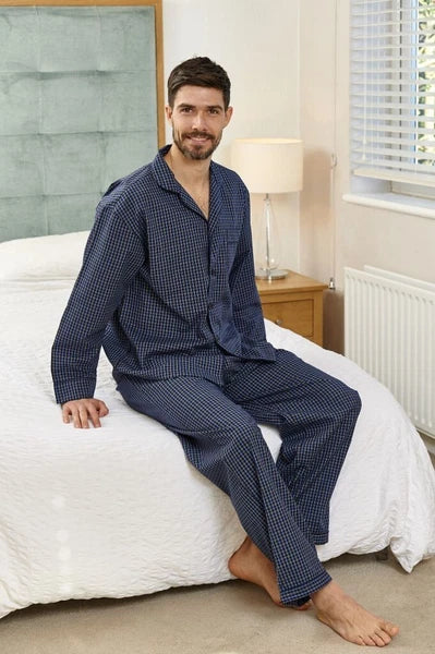 Mens Long Traditional Pyjamas 2 Piece Classic Set Hospital Top+Bottoms Nightwear