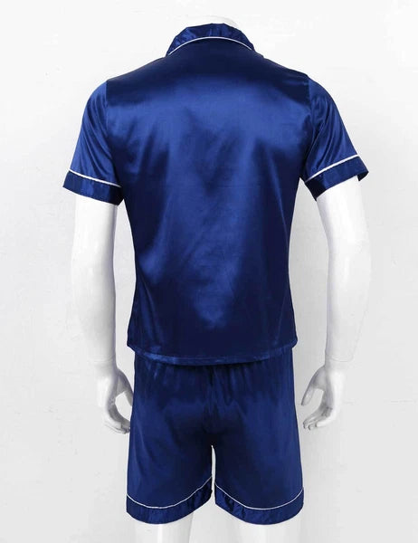 Mens Silk Satin Pajamas PJ Set Top and Bottom Shirts Shorts Sleepwear Nightwear