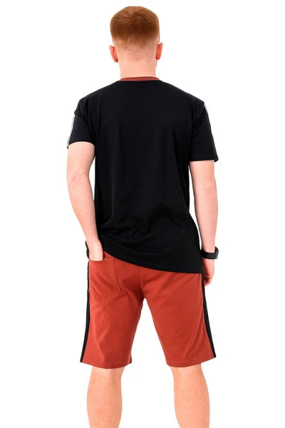 Mens Contrast Panel T-Shirt Shorts Set Summer Tracksuit 2 Pcs loungewear S-3XL