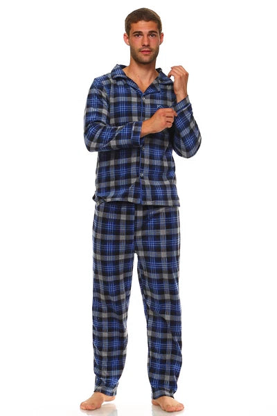 Men Fleece Pajama Set, Classic Premium Plaid Flannel Lounge Pajama Pant Set