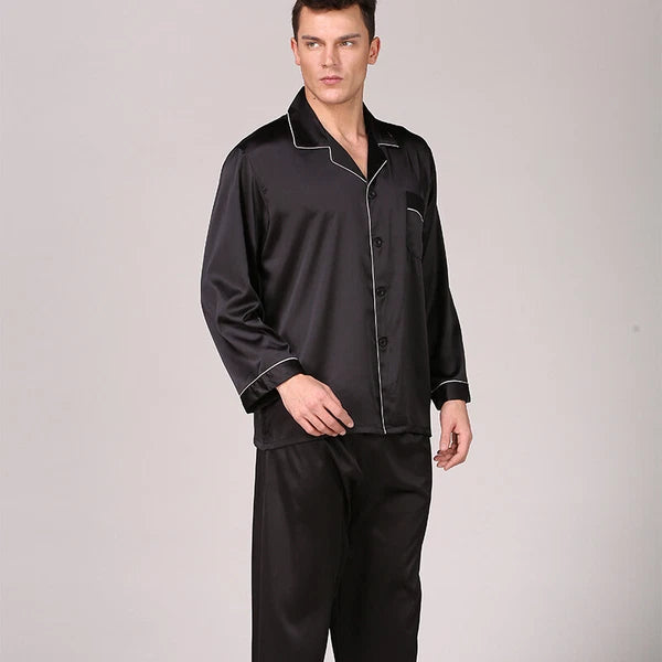 Men's Silk Satin Pajamas Pyjamas Set Long Sleeve Sleepwear Pijama Nightwear