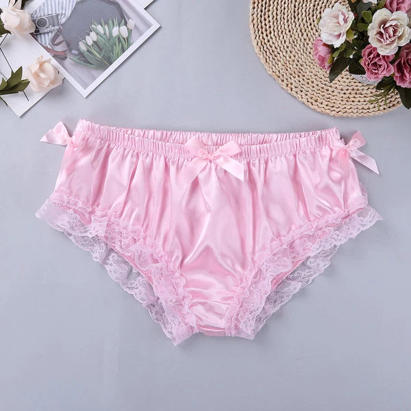 Men Ruffled Lingerie Set Cami Straps Bandeau Bra Thong 2Pcs Crossdresser Pajamas