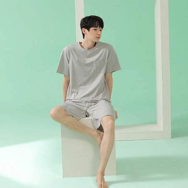 Men's Pajamas Soft Cooling Pure Color Short Sleeve Comfortable Summer Home Wear