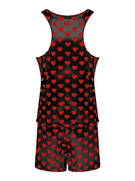 Mens Muscle Shirts Pajama Set Sexy Satin Sleepwear Tank Top Shorts Nightwear