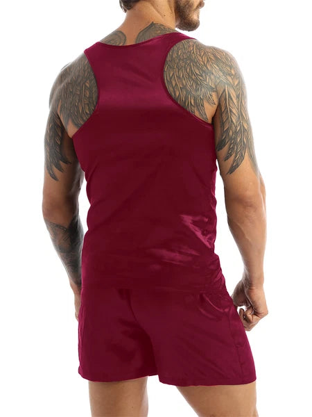 Men's Satin Pajamas Set Soft Silky Loungewear Nightwear Shirts Top with Shorts