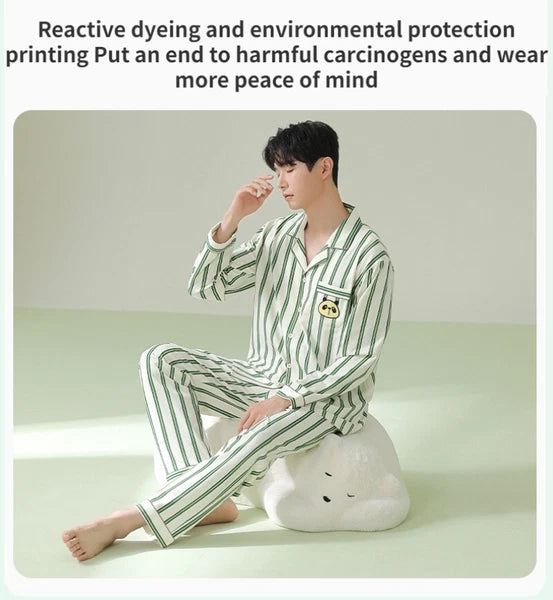 Men's Pajama Set Striped Sleepwear Antibacterial Comfortable Fashion Long Sleeve