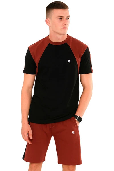 Mens Contrast Panel T-Shirt Shorts Set Summer Tracksuit 2 Pcs loungewear S-3XL