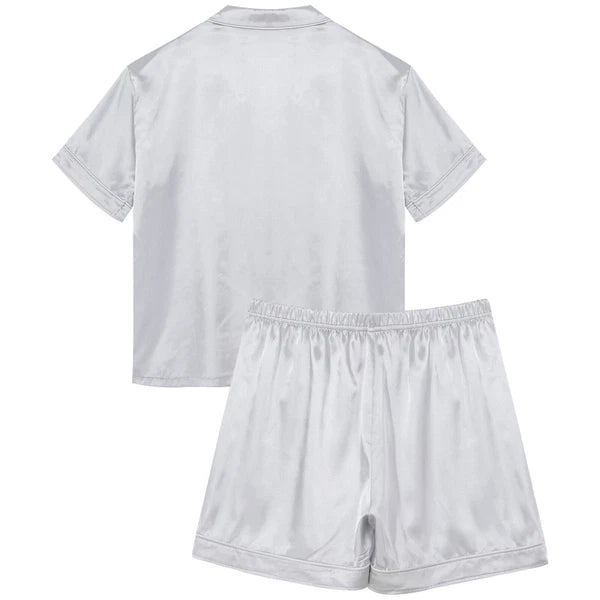 Men's Silky Satin Pajamas Set Short Sleeves Button T-Shirt Tops with Shorts