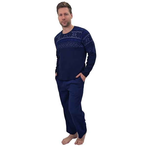 Men's Pyjama Set Fairisle Comfort Fleece Design PJS Soft Warm 2 PC S-4XL L/S PJ