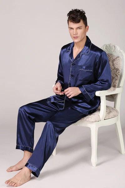 Men's Silk Satin Pajamas Pyjamas Set Long Sleeve Sleepwear Pijama Nightwear