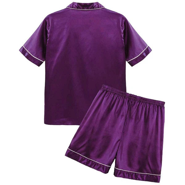 Men's Satin Pajamas Set Soft Silky Loungewear Nightwear Shirts Top with Shorts