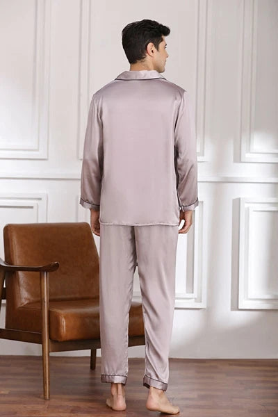 New Men's Silk Pajamas Set 2 Pieces/lot 100% Mulberry Silk Sleepwear Nightwear