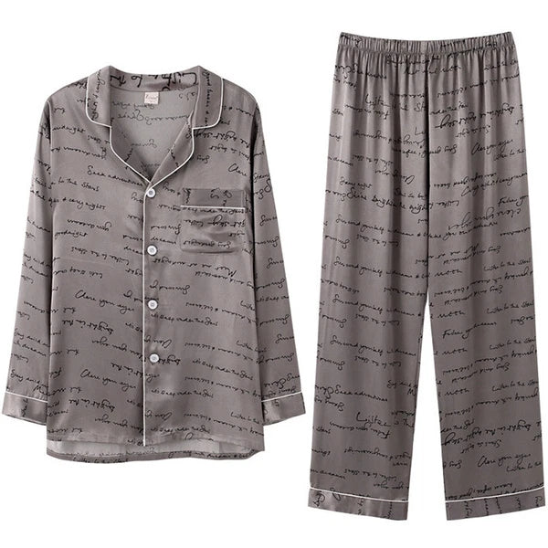 Long Sleeve Sleepwear Loungewear Luxury Mens Silk Satin Pajamas Set Soft Pyjamas