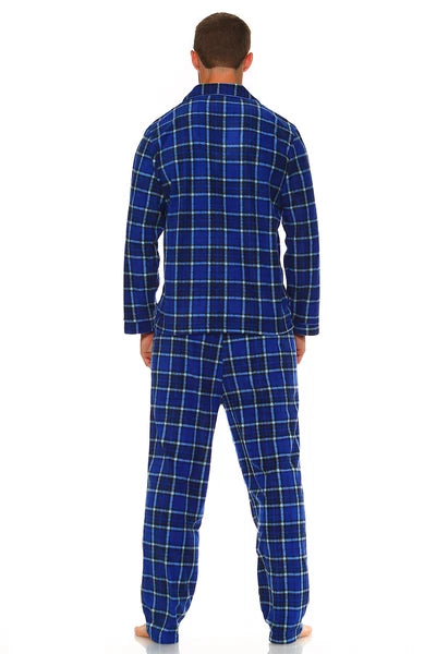 Men Fleece Pajama Set, Classic Premium Plaid Flannel Lounge Pajama Pant Set