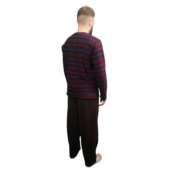 Mens Fleece Warm Soft Pyjamas Striped PJ Set Nightwear Nightsuit Pyjama S-4XL