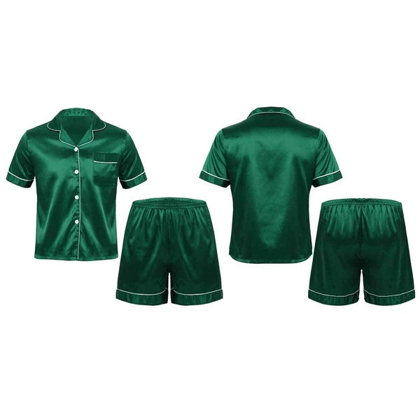 Men Silk Satin Pajamas Set Shirt Top Shorts Pants Long Robe Sleepwear Nightwear
