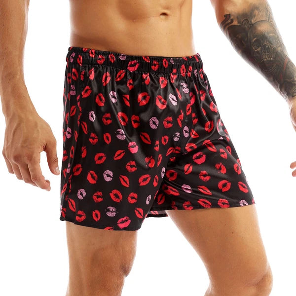 Men's Silky Satin Pajamas Set Short Sleeves Button T-Shirt Tops with Shorts
