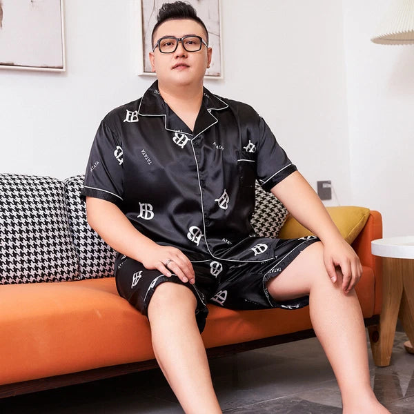 Men's Short Sleeve Satin Pajama Set with Shorts Plus Size 5XL Mens Nightgown