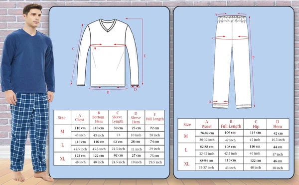 Mens pyjamas fleece set suit full length long sleeve loungewear nightwear pjs