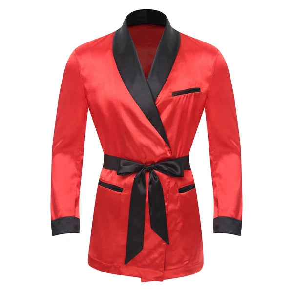 Men's Silk Satin Pajamas Set Short Sleeves Top and Bottom Boxer Shorts Shirt Set