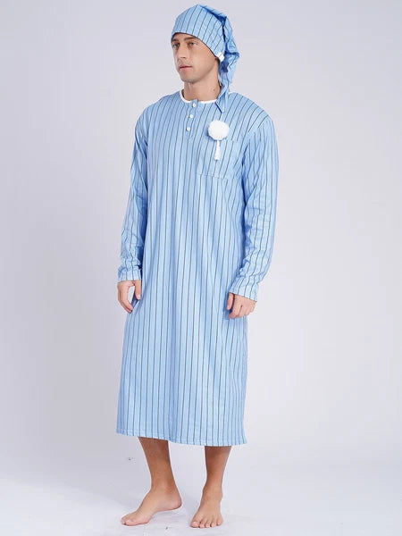 Mens Nightwear Halloween Nightgowns Plaid Pajamas Pompom Loungewear Nightshirt