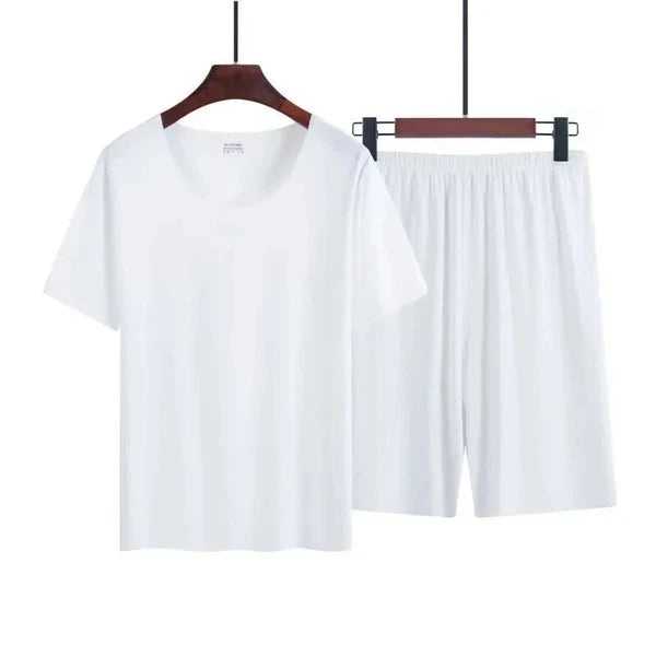 Men Two-piece Ice Silk Pajamas Loungewear Plus Size Home Set Summer Thin Modal