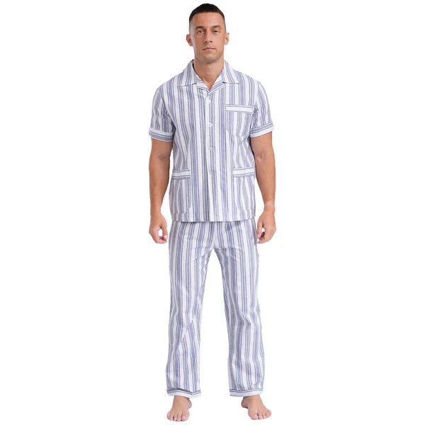 Mens Homewear 2pcs Pajama Set Sleep Sleepwear Shirt Nightgown Button Down Suits