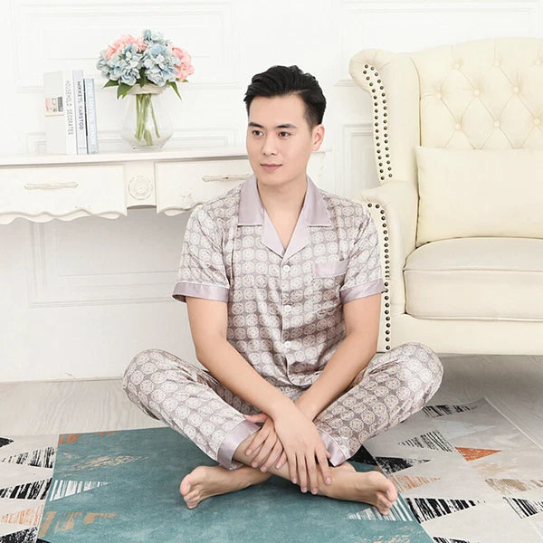 Long Sleeve Sleepwear Loungewear Luxury Mens Silk Satin Pajamas Set Soft Pyjamas