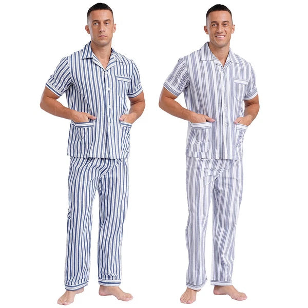 Mens Homewear Button Down Pajama Set Trousers Sleepwear Dailywear Lightweight