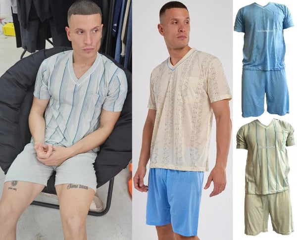 Mens SUMMER Cool Pyjamas Shorts Set Short Sleeve Nightwear Pjs Loungewear Cotton