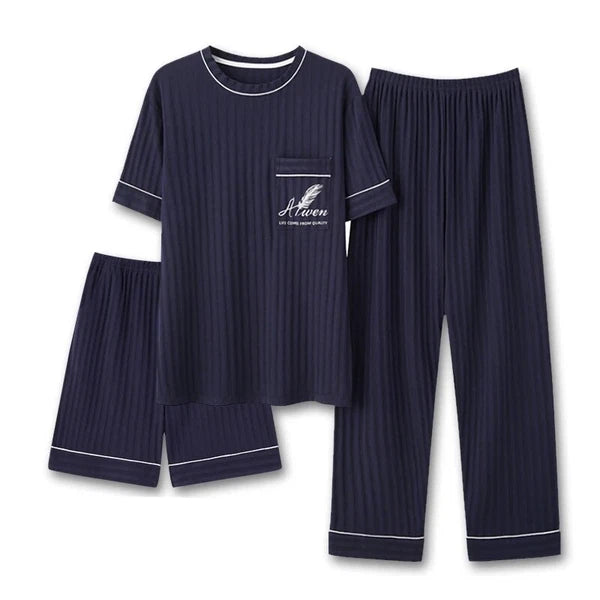 Men Pajamas Set Summer O-neck Vest Shorts Knitted Faux Cotton Pijamas Leisure US