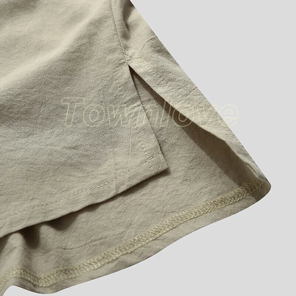 Mens Long Sleeve Cotton Linen Casual Loose Pajamas Suits Night Loungewear Set