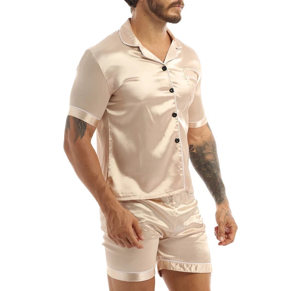 Men's Pajamas Set Soft Satin Homewear Ice Silk Bathrobes Sleepwear Nightwear