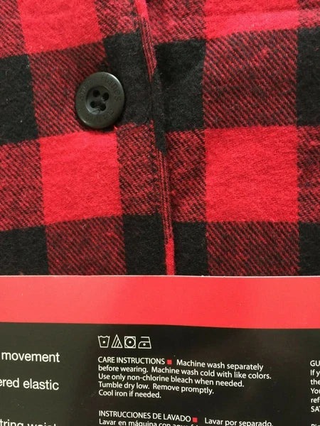 NWT Men's Hanes Flannel RED / BLACK Gray Plaid L/S Pant Set Pajamas PJs Cotton