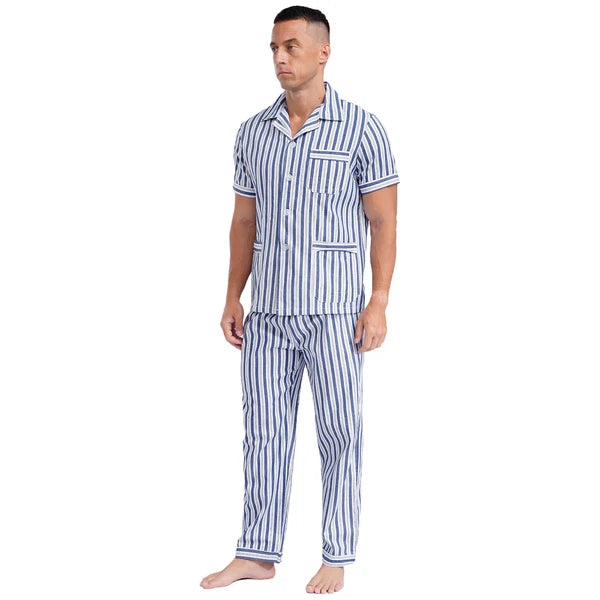 Mens Homewear Button Down Pajama Set Trousers Sleepwear Dailywear Lightweight